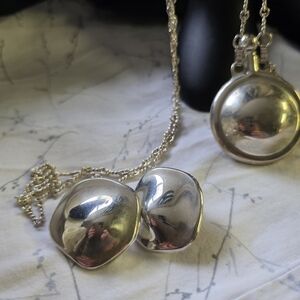 Vintage Taxco SS Perfume Flask Pendant Necklace And Taxco SS Earrings